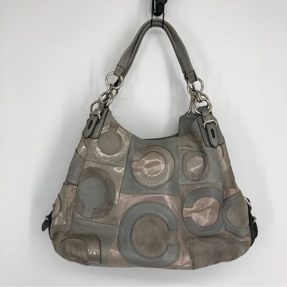 Coach RARE Mia Inlaid C Maggie Hobo Bag #15770 Gray Silver Leather - Picture 5 of 16